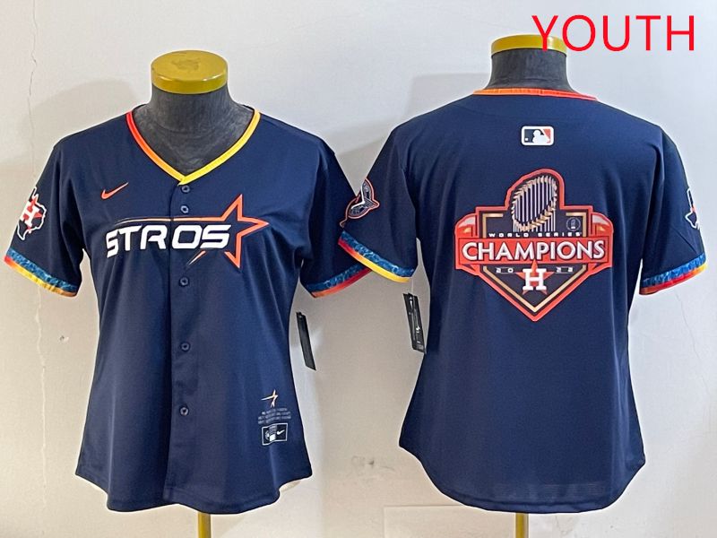 Youth Houston Astros Blank Drak Blue Fourth generation Joint Name 2025 Nike MLB Jersey style 13->youth mlb jersey->Youth Jersey